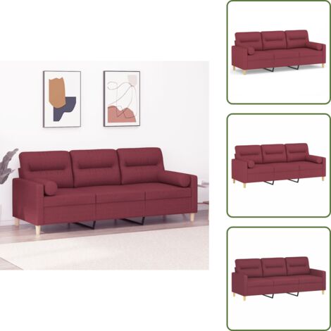 Divano in tessuto - vidaXL Divano a 3 Posti con Cuscini Rosso Vino 180 cm in Tessuto - Divano moderno