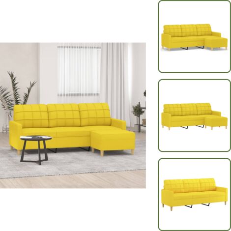 Divano in tessuto - vidaXL Divano a 3 Posti con Poggiapiedi Giallo Chiaro 180cm in Tessuto - Divano moderno