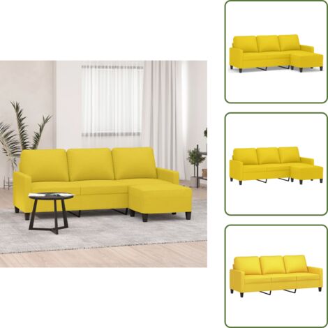 Divano in tessuto - vidaXL Divano a 3 Posti con Poggiapiedi Giallo Chiaro 180cm in Tessuto - Divano moderno