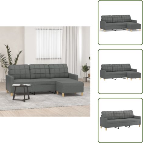 Divano in tessuto - vidaXL Divano a 3 Posti con Poggiapiedi Grigio Scuro 180cm in Tessuto - Divano moderno