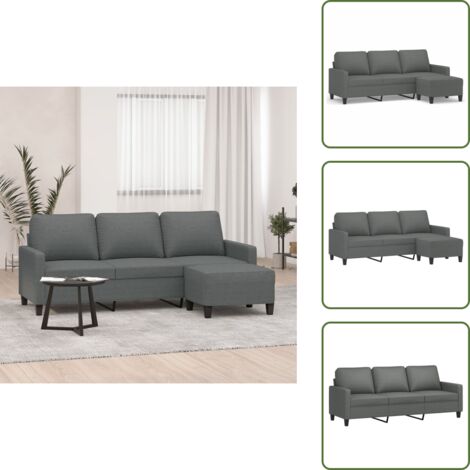Divano in tessuto - vidaXL Divano a 3 Posti con Poggiapiedi Grigio Scuro 180cm in Tessuto - Divano moderno