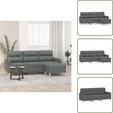 Divano in tessuto - vidaXL Divano a 3 Posti con Poggiapiedi Grigio Scuro 180cm in Tessuto - Divano moderno