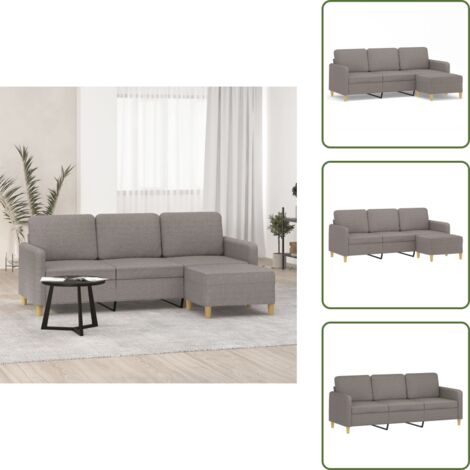 Divano in tessuto - vidaXL Divano a 3 Posti con Poggiapiedi Tortora 180 cm in Tessuto - Divano con poggiapiedi 180 cm
