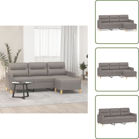 Divano in tessuto - vidaXL Divano a 3 Posti con Poggiapiedi Tortora 180 cm in Tessuto - Divano con sedile