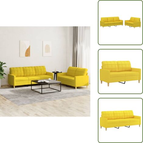 Divano in tessuto - vidaXL Set di Divani 2 pz con Cuscini Giallo Chiaro in Tessuto - Divano moderno