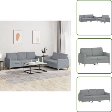 Divano in tessuto - vidaXL Set di Divani 2 pz con Cuscini Grigio Chiaro in Tessuto - Divano in poliestere