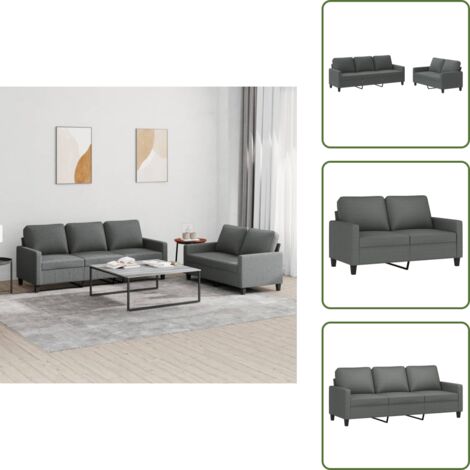 Divano in tessuto - vidaXL Set di Divani 2 pz con Cuscini Grigio Scuro in Tessuto - Divano grigio scuro