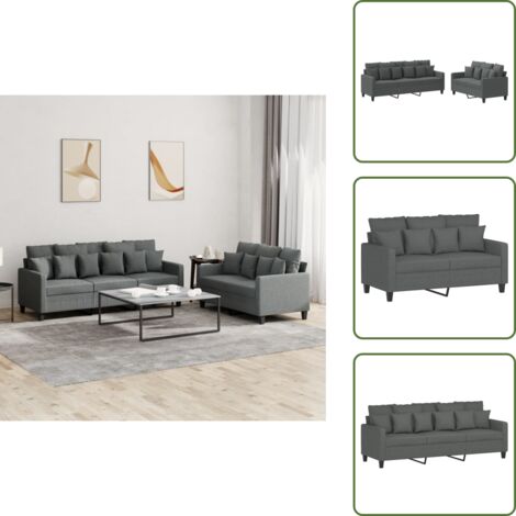 Divano in tessuto - vidaXL Set di Divani 2 pz con Cuscini Grigio Scuro in Tessuto - Divano in metallo