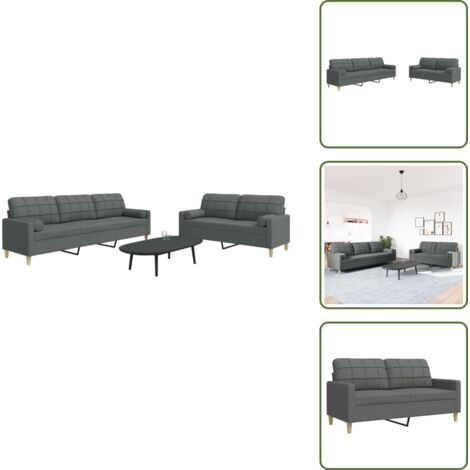 Divano in tessuto - vidaXL Set di Divani 2 pz con Cuscini Grigio Scuro in Tessuto - Divano in metallo