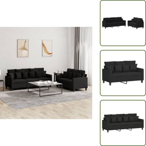Divano in tessuto - vidaXL Set di Divani 2 pz con Cuscini Nero in Tessuto - Divano nero