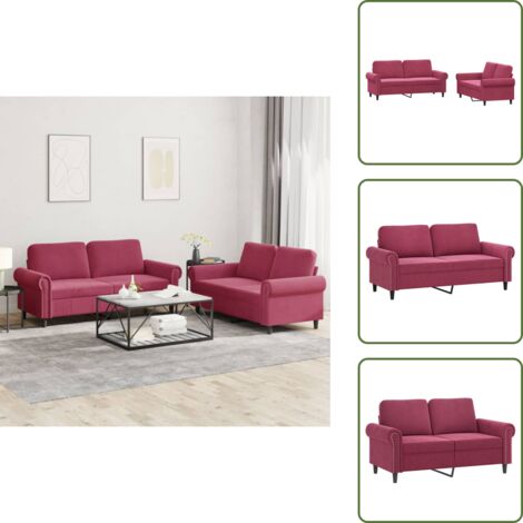 Divano in tessuto - vidaXL Set di Divani 2 pz con Cuscini Rosso Vino in Velluto - Divano in metallo