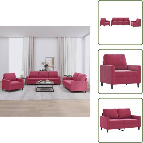 Divano in tessuto - vidaXL Set di Divani 3 pz con Cuscini Rosso Vino in Velluto - Divano con struttura in metallo