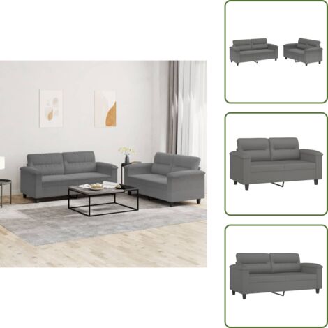 Divano in tessuto - vidaXL Set Divani 2 pz con Cuscini Grigio Scuro in Tessuto Microfibra - Divano con schienale