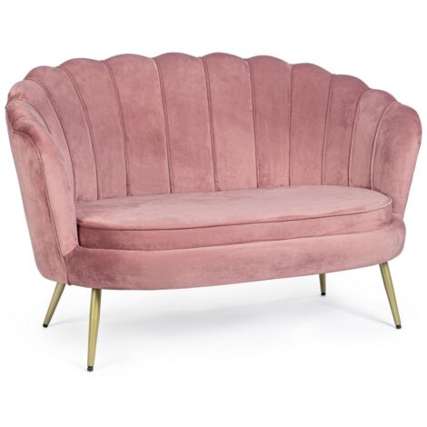 Divano in velluto 2 posti "Gigliola" conchiglia con piedi ottone 137 cm -Grigio Scuro