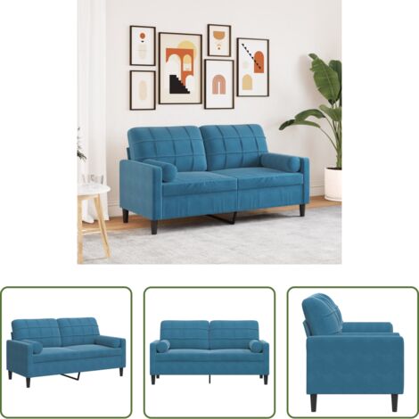Divano in velluto - Divano a 2 Posti con Cuscini Blu 140 cm in Velluto
