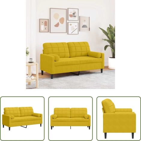 Divano in velluto -  Divano a 2 Posti con Cuscini Giallo 140 cm in Velluto