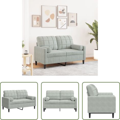 Divano in velluto -  Divano a 2 Posti con Cuscini Grigio Chiaro 120 cm in Velluto