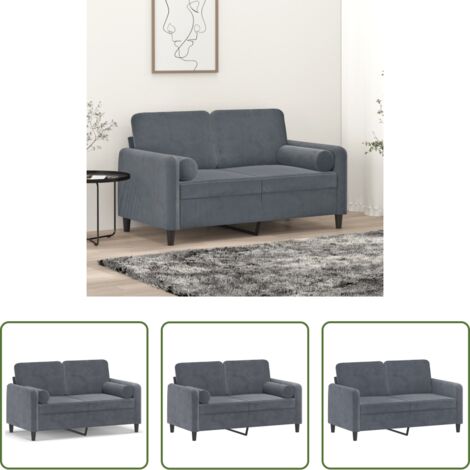 Divano in velluto - Divano a 2 Posti con Cuscini Grigio Scuro 120 cm in Velluto