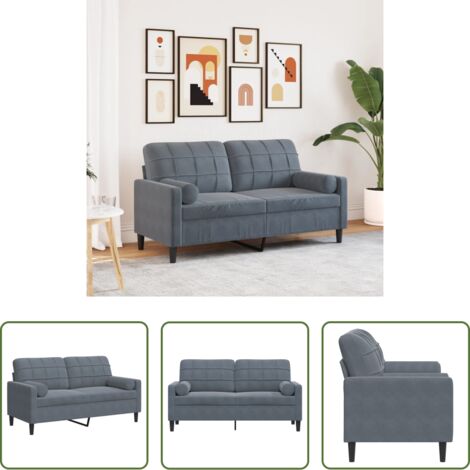 Divano in velluto -  Divano a 2 Posti con Cuscini Grigio Scuro 140 cm in Velluto