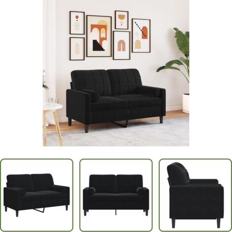 Divano in velluto -  Divano a 2 Posti con Cuscini Nero 120 cm in Velluto