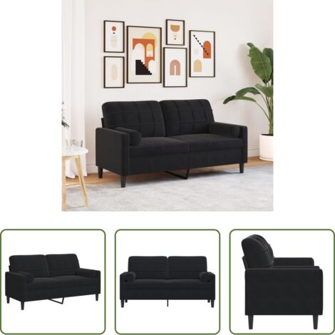 Divano in velluto -  Divano a 2 Posti con Cuscini Nero 140 cm in Velluto