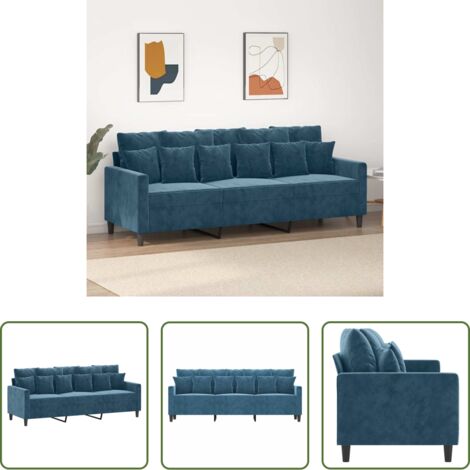 Divano in velluto - Divano a 3 Posti Blu 180 cm in Velluto