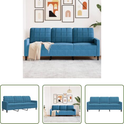 Divano in velluto - Divano a 3 Posti Blu 180 cm in Velluto