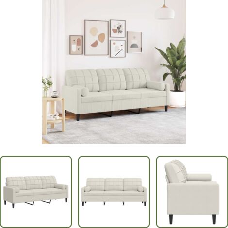 Divano in velluto -  Divano a 3 Posti con Cuscini Crema 180 cm in Velluto