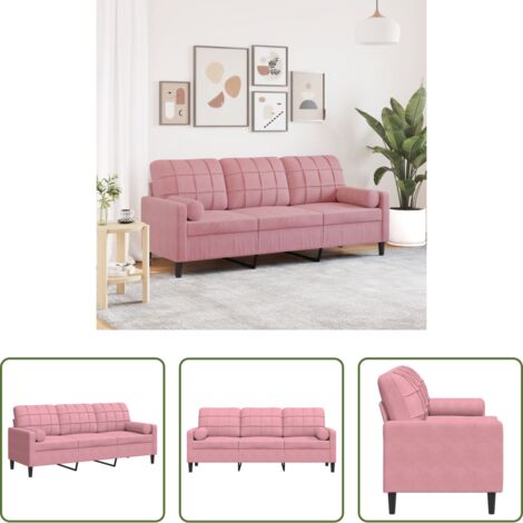 Divano in velluto - Divano a 3 Posti con Cuscini Rosa 180 cm in Velluto