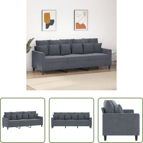 Divano in velluto -  Divano a 3 Posti Grigio Scuro 180 cm in Velluto