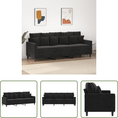 Divano in velluto -  Divano a 3 Posti Nero 180 cm in Velluto
