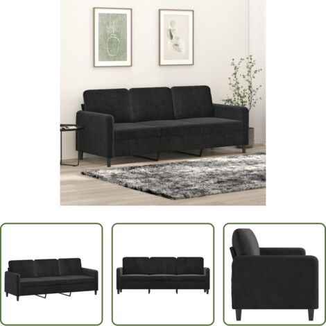 Divano in velluto -  Divano a 3 Posti Nero 180 cm in Velluto