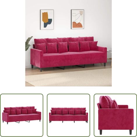 Divano in velluto -  Divano a 3 Posti Rosso Vino 180 cm in Velluto