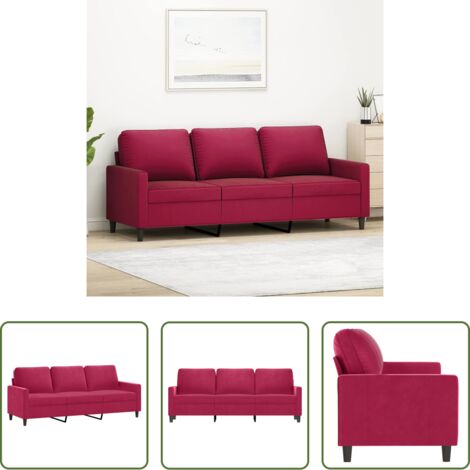 Divano in velluto -  Divano a 3 Posti Rosso Vino 180 cm in Velluto