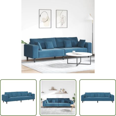Divano in velluto -  Divano con cuscino Blu 250 x 77 x 76 cm Velluto