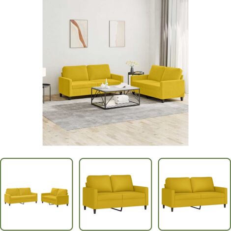 Divano in velluto -  Set di Divani 2 pz con Cuscini giallo in Velluto
