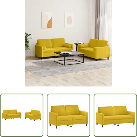 Divano in velluto -  Set di Divani 2 pz con Cuscini Giallo in Velluto