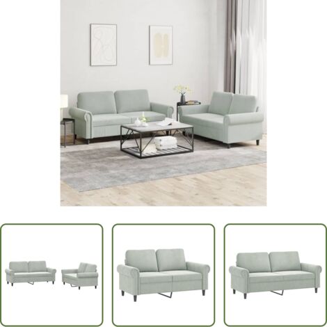 Divano in velluto -  Set di Divani 2 pz con Cuscini Grigio Chiaro in Velluto