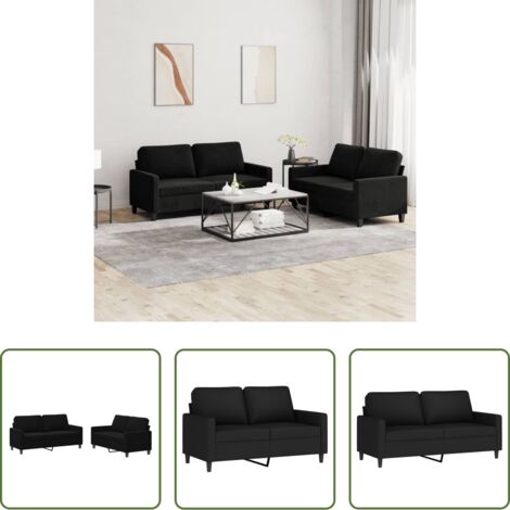 Divano in velluto -  Set di Divani 2 pz con Cuscini Nero in Velluto
