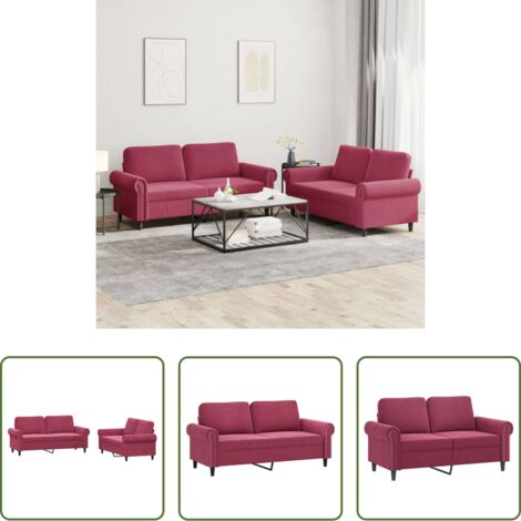 Divano in velluto -  Set di Divani 2 pz con Cuscini Rosso Vino in Velluto