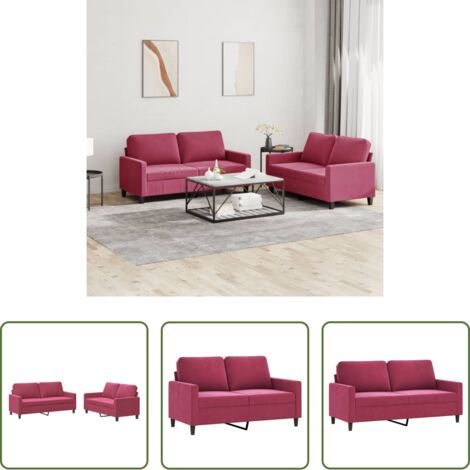Divano in velluto -  Set di Divani 2 pz con Cuscini Rosso Vino in Velluto