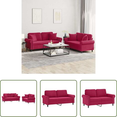 Divano in velluto -  Set di Divani 2 pz con Cuscini Rosso Vino in Velluto