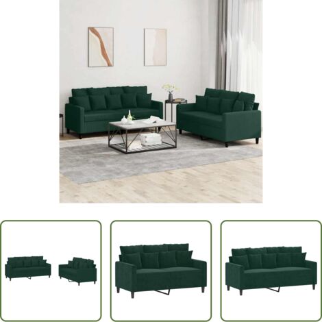 Divano in velluto -  Set di Divani 2 pz con Cuscini Verde scuro in Velluto