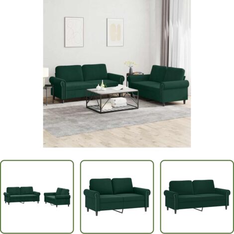 Divano in velluto -  Set di Divani 2 pz con Cuscini Verde scuro in Velluto