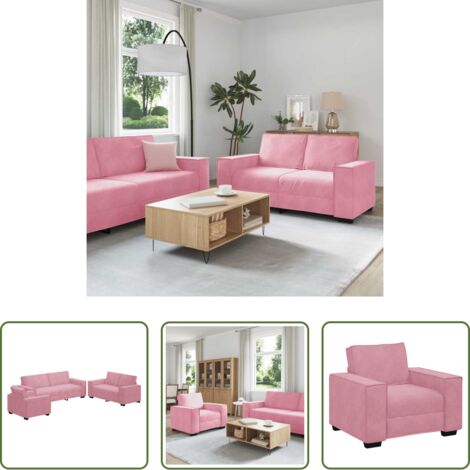 Divano in velluto - Set di Divani 3 pz con Cuscini rosa in Velluto