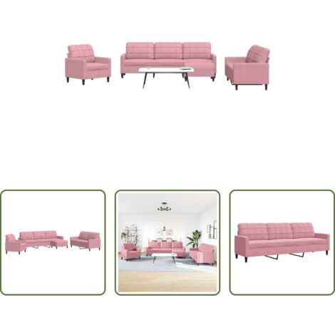 Divano in velluto -  Set di Divani 4 pz con Cuscini rosa in Velluto