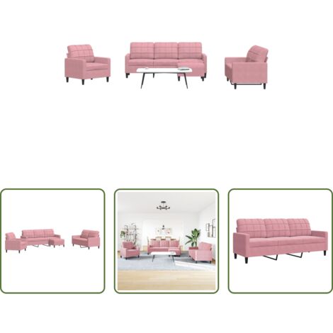 Divano in velluto -  Set di Divani 4 pz con Cuscini rosa in Velluto