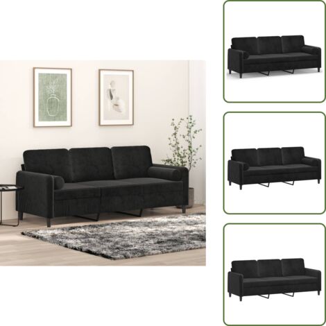 Divano in velluto - vidaXL Divano a 3 Posti con Cuscini Nero 180 cm in Velluto - Divano con cuscini
