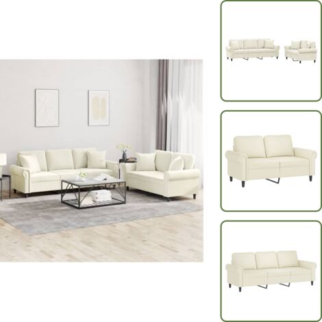 Divano in velluto - vidaXL Set di Divani 2 pz con Cuscini Crema in Velluto - Divano con cuscini
