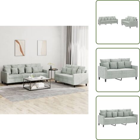 Divano in velluto - vidaXL Set di Divani 2 pz con Cuscini Grigio Chiaro in Velluto - Divano morbido